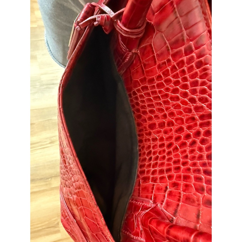 Antonio Melani Y2K Vintage Red Leather Croc Embossed Buckle Satchel Handbag - Picture 11 of 11